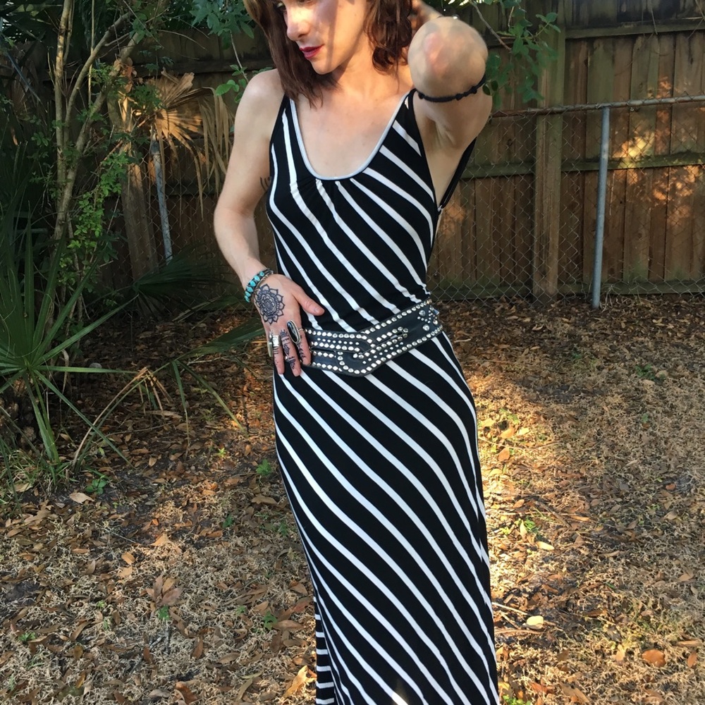 Beautiful backless long black and white dress